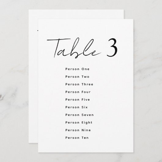 Elegant Wedding Table Number Script Seating Chart Kaart (Voorkant / Achterkant)