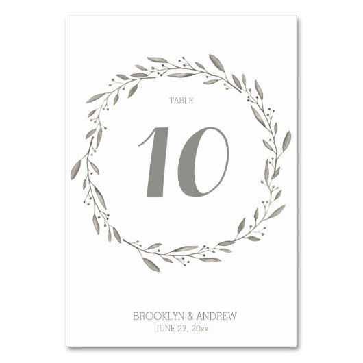 Elegant Wedding Table Numbers Grey Floral Kaart (Voorkant)