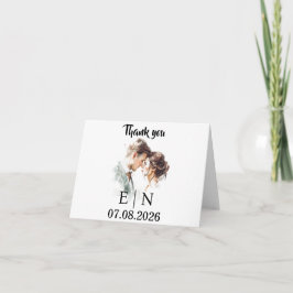 Elegant Wedding Thank You Card – Initials & Date Bedankkaart