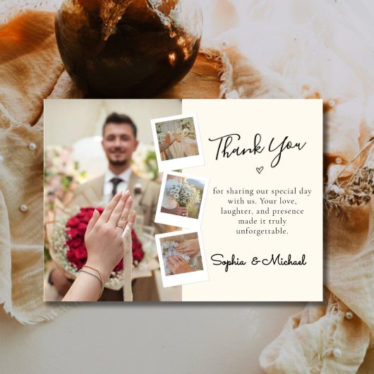 Elegant Wedding Thank You Photo Collage Bedankkaart