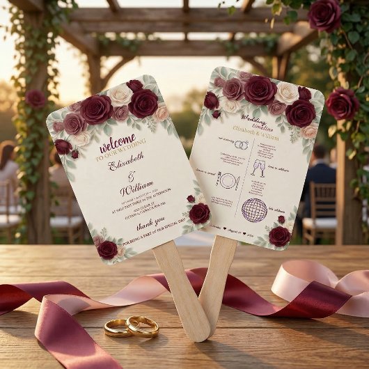 Elegant Wedding Timeline Program Hand Fan Handwaaier