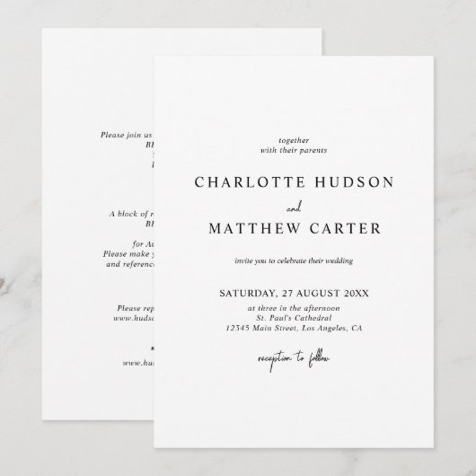 Elegant Wedding Uitnodiging | Gegevens op achterzi (Voorkant / Achterkant)