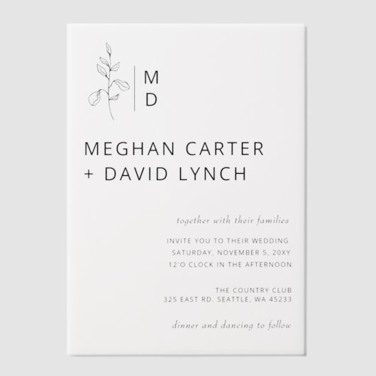 Elegant Wedding Vellum Uitnodigingen (Voorkant)