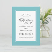 Elegant Wedding Verloving Calligrafie Aqua White Save The Date (Staand voorkant)