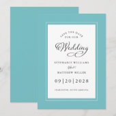 Elegant Wedding Verloving Calligrafie Aqua White Save The Date (Voorkant / Achterkant)