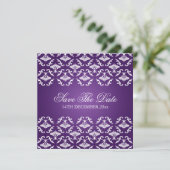 Elegant Wedding Vintage Damask Paars Kaart (Staand voorkant)