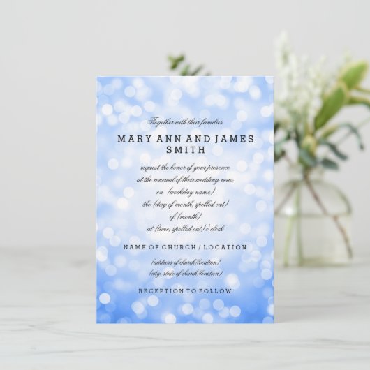 Elegant Wedding Vow Renewal Blue Glitter Lights Kaart (Staand voorkant)