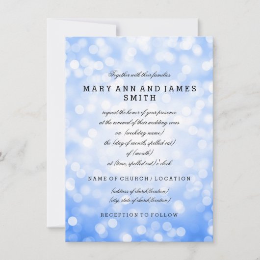 Elegant Wedding Vow Renewal Blue Glitter Lights Kaart (Voorkant)