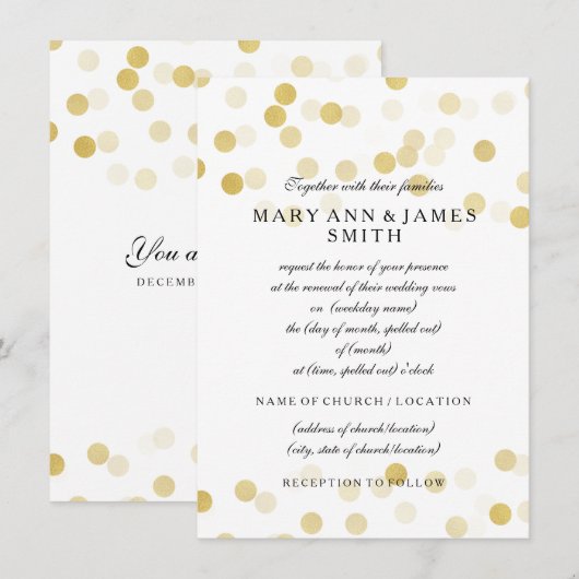 Elegant Wedding Vow Renewal Faux Gold Foil Glitter Kaart (Voorkant / Achterkant)