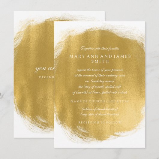 Elegant Wedding Vow Renewal Gold Paint Kijk uit Kaart (Voorkant / Achterkant)