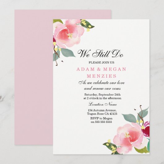 Elegant Wedding Vow Renewal Peachy Pink Invite Kaart (Voorkant / Achterkant)