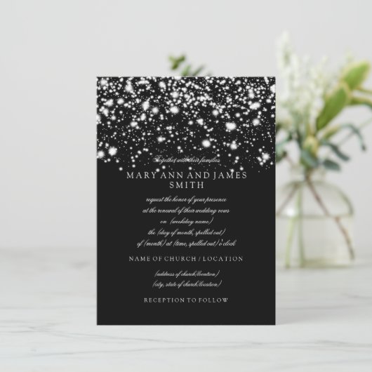 Elegant Wedding Vow Renewal Silver Midnight Glam Kaart (Staand voorkant)