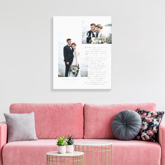 Elegant Wedding Vows Love Script Minimum Two Photo Canvas Afdruk (Insitu (Woonkamer))