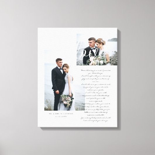 Elegant Wedding Vows Love Script Minimum Two Photo Canvas Afdruk (Voorkant)