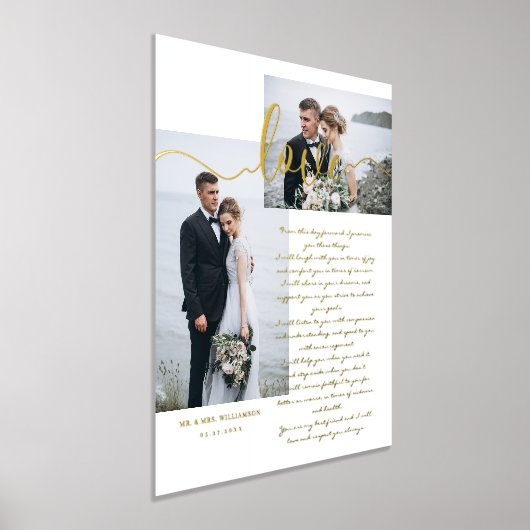 Elegant Wedding Vows Love Script Minimum Two Photo Folie Afdrukken (Laagn)