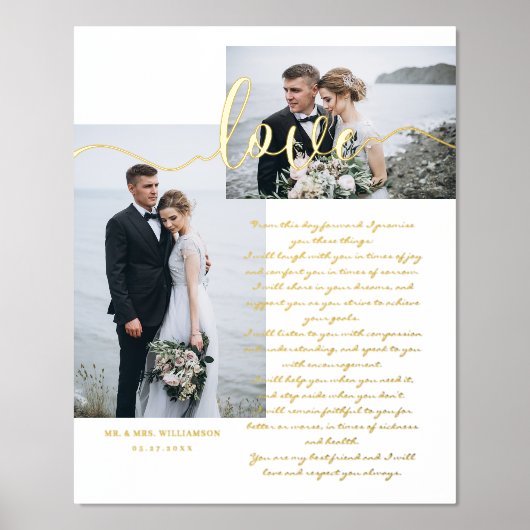 Elegant Wedding Vows Love Script Minimum Two Photo Folie Afdrukken (Voorkant)