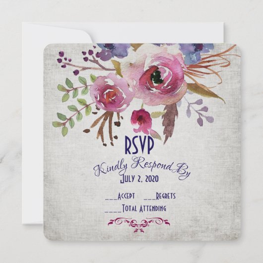 Elegant Wedding Waterverf Flowers RSVP-kaart Kaart (Achterkant)