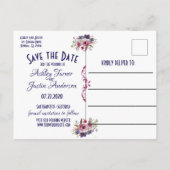 Elegant Wedding Waterverf Flowers Save the Date Aankondigingskaart (Achterkant)