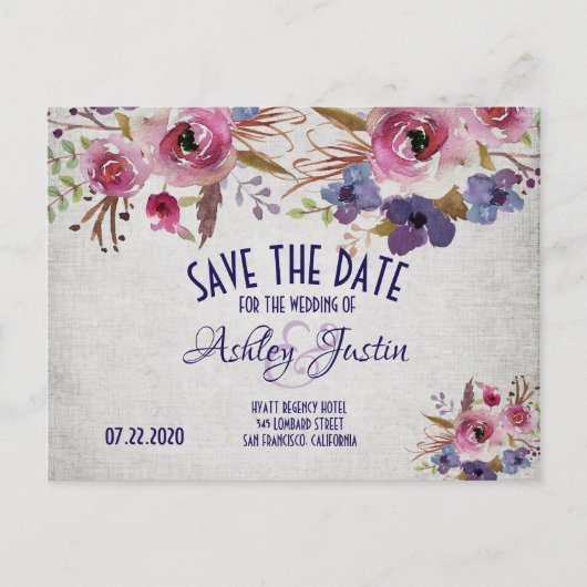 Elegant Wedding Waterverf Flowers Save the Date Aankondigingskaart (Voorkant)