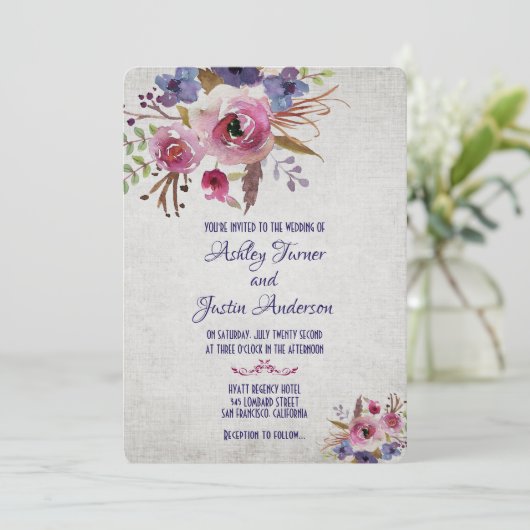 Elegant Wedding Waterverf Flowers Uitnodigingen (Staand voorkant)