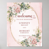 Elegant Wedding Welcome Blush Flowers Gold Glitter Poster (Voorkant)