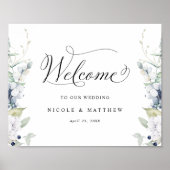 Elegant Wedding Welcome Sign White Blue Floral Poster (Voorkant)