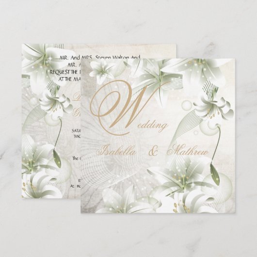 Elegant Wedding White Flowers Beige Gold Floral Kaart (Voorkant / Achterkant)