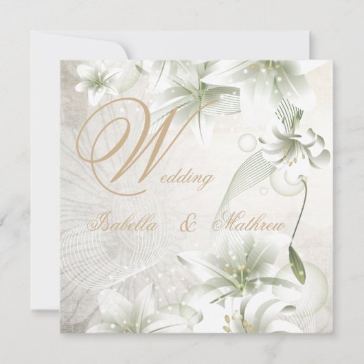 Elegant Wedding White Flowers Beige Gold Floral Kaart (Voorkant)