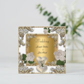 Elegant Wedding White Gold Cream Roos Kaart (Staand voorkant)
