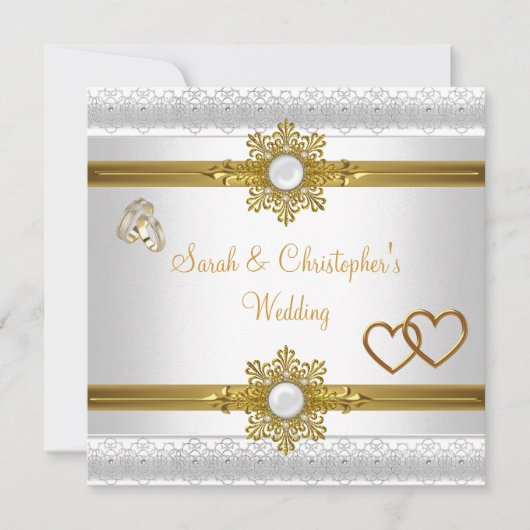 Elegant Wedding White Gold Heart Jewel Rings Kaart (Voorkant)