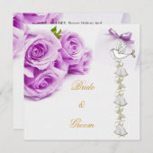 Elegant Wedding White Paarse Rozen Dove Bells Kaart (Voorkant / Achterkant)