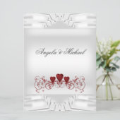 Elegant Wedding White Red Hearts Big Uitnodiging (Staand voorkant)