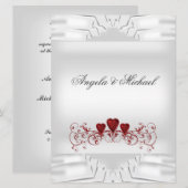 Elegant Wedding White Red Hearts Big Uitnodiging (Voorkant / Achterkant)