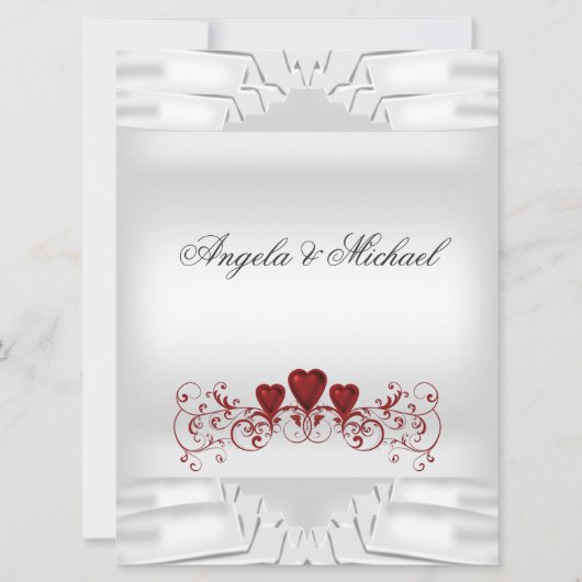 Elegant Wedding White Red Hearts Big Uitnodiging (Voorkant)
