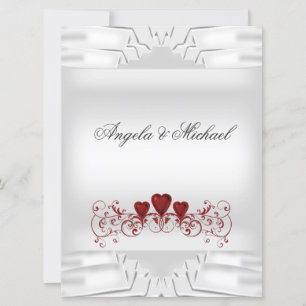 Elegant Wedding White Red Hearts Big Uitnodiging