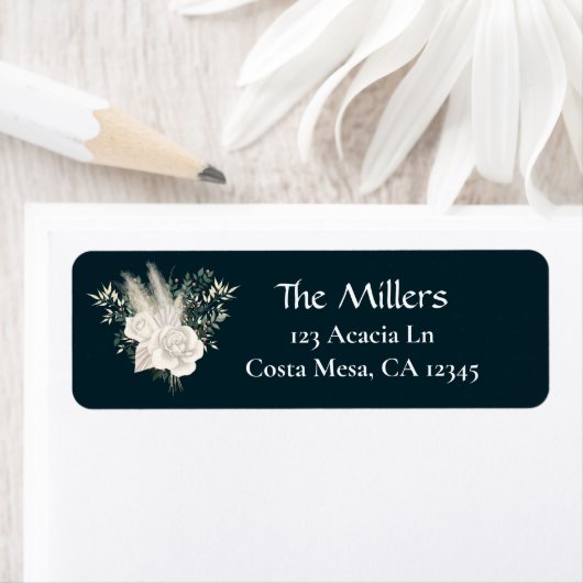 Elegant Wedding White Roses Return Address Label (Insitu)