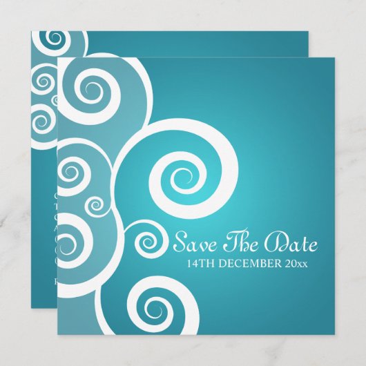 Elegant Wedding White Swirls Blue Kaart (Voorkant / Achterkant)