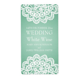 Elegant Wedding Wine Label Lace Mint Green