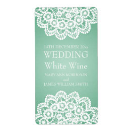 Elegant Wedding Wine Label  Lace Mint Green