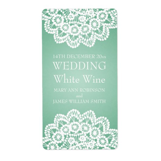 Elegant Wedding Wine Label  Lace Mint Green (Voorkant)