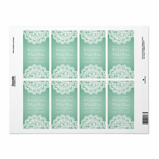Elegant Wedding Wine Label  Lace Mint Green (Full Sheet)