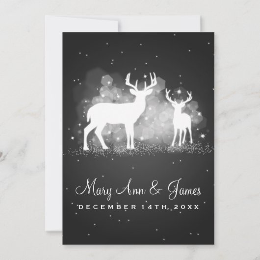 Elegant Wedding Winter Deer Sparkle Black Kaart (Achterkant)