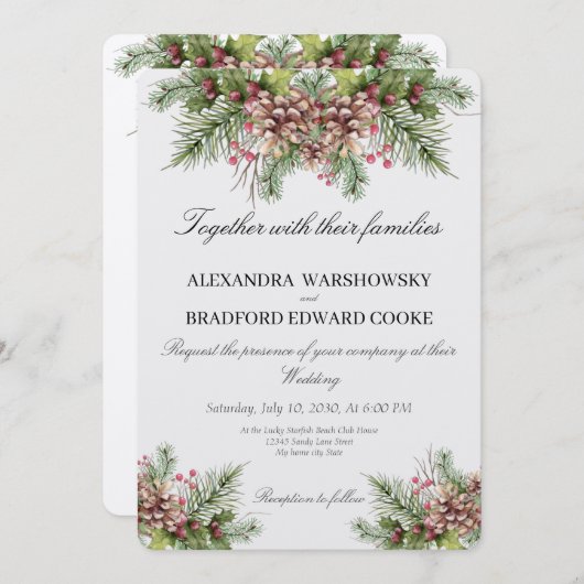 Elegant Wedding Winter Greenery Pinecone Kaart (Voorkant / Achterkant)