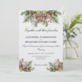 Elegant Wedding Winter Greenery Pinecone Kaart (Staand voorkant)