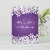Elegant Wedding Winter Snowflakes Paars Kaart (Staand voorkant)