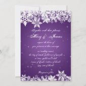 Elegant Wedding Winter Snowflakes Paars Kaart (Achterkant)