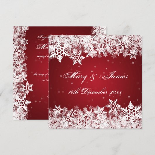 Elegant Wedding Winter Snowflakes Red Kaart (Voorkant / Achterkant)