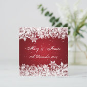 Elegant Wedding Winter Snowflakes Red Kaart (Staand voorkant)
