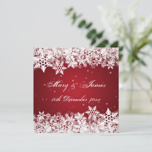 Elegant Wedding Winter Snowflakes Red Kaart (Staand voorkant)