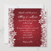 Elegant Wedding Winter Snowflakes Red Kaart (Achterkant)